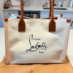 Christian Louboutin White and Tan Tote Bag